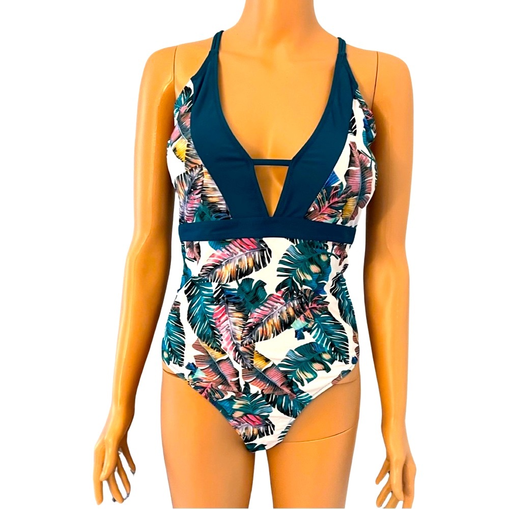 NWT Green and pink tropical one piece bathing suit by Sporlike.